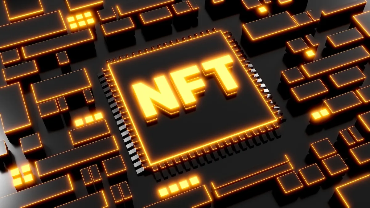 Gamers holding digital shares of a legendary NFT sword, illustrating fractionalized NFT ownership in gaming