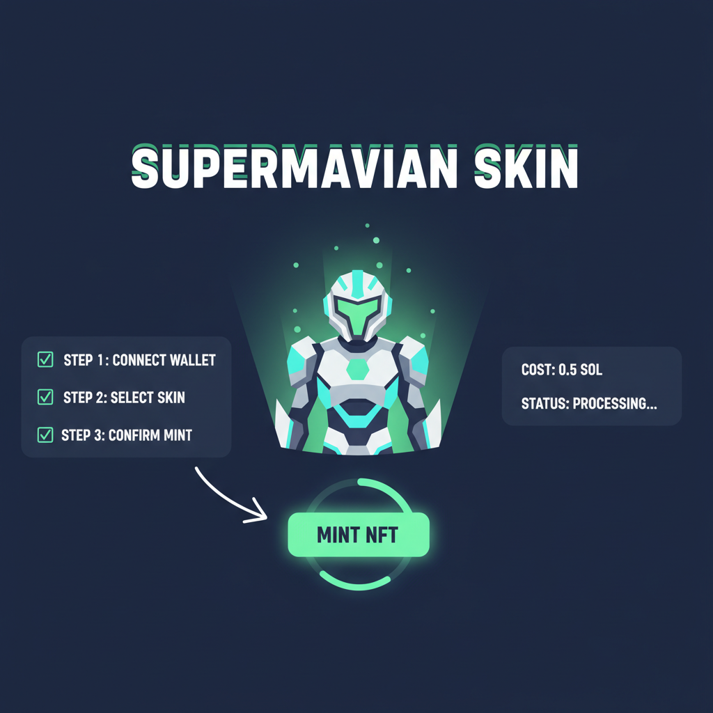 Minting glowing SuperMavian NFT skin in Heroes of Mavia marketplace